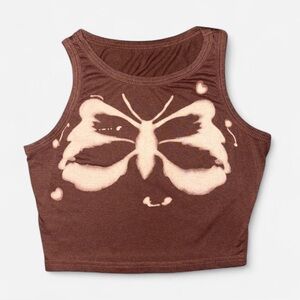 Brown Bleach Butterfly Design Women's Top